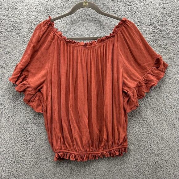 Band of the Free Medium Blouse Rust Color Embroidered Accents Flowy Boho - Picture 9 of 9